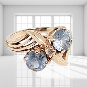 SOLID 10K Gold Ring with Blue Topaz Gemstones
